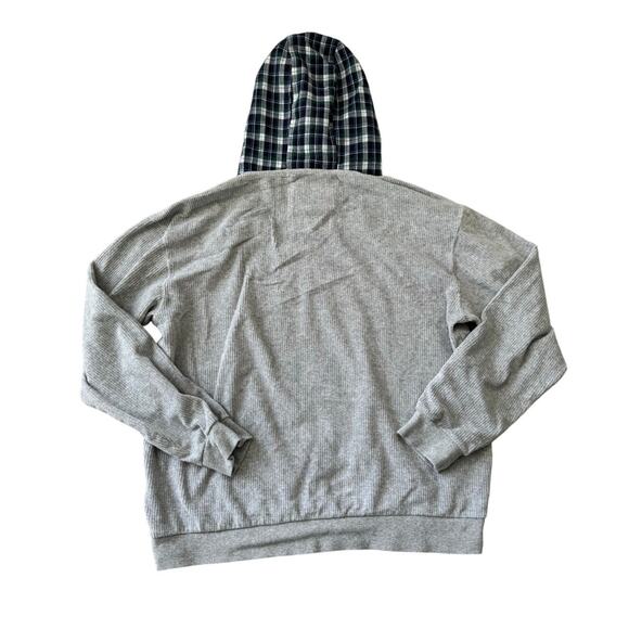 Quiksilver Mens Sweatshirt, size Large, Thermal Hooded Gray w/ Plaid hood - Picture 2 of 13